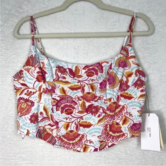 Midnight Sky Crop Top Sz XL Floral Paisley Linen Corset Handkerchief Coconut Gir - Picture 1 of 10